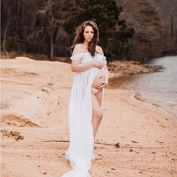 Maternity Photo Shoot off the shoulder party formal evening holiday dress - Picture 6 of 9